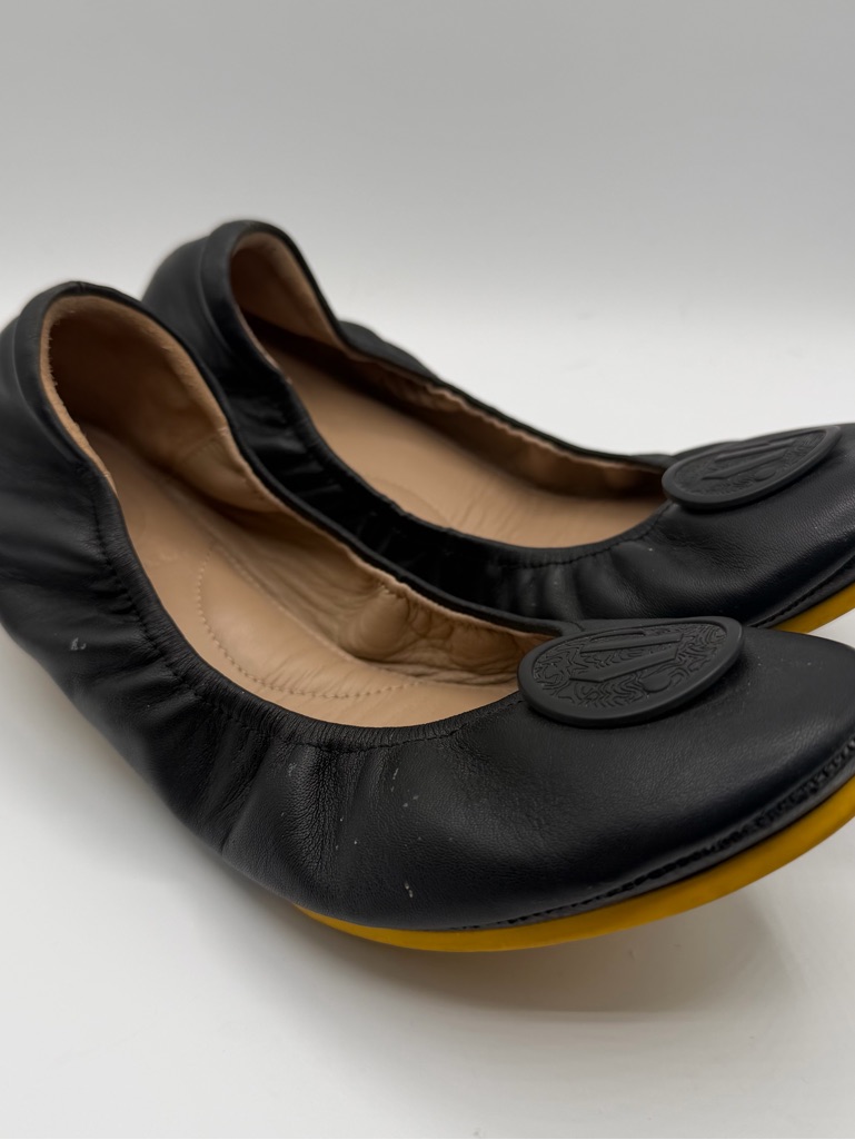 April Parker Perfect Flat Black Leather Ballet Flats Elastic Comfort Shoes 8m